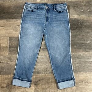 J.Jill High-Rise, Medium Wash, Cropped Jeans, w/ Fringe Side Seams, VGUC